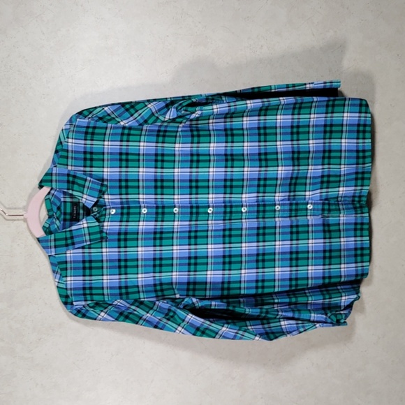 Talbots Tops - 02105 Talbots green & blue plaid brushed cotton button up shirt 1X